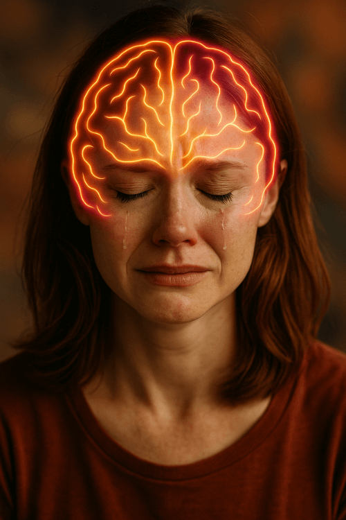 crying woman with brain