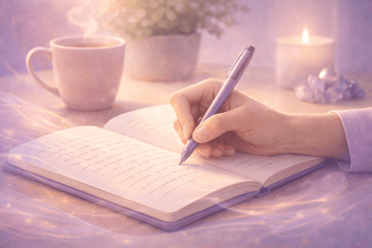 woman writing in journal for magic truffle integration proces